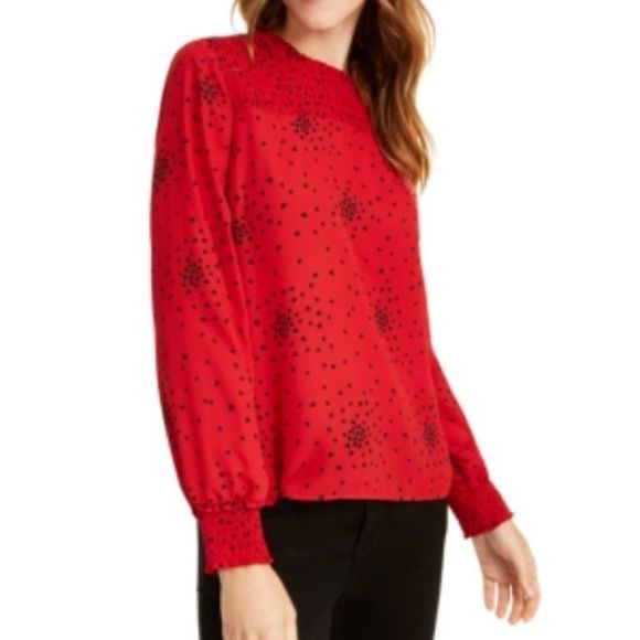 Maison Jules Heart-Print Smocked Top Sz XL - Picture 1 of 14